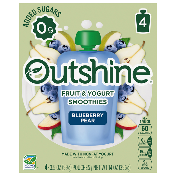 Outshine Blueberry Pear Fruit & Yogurt Smoothies Pouches - 4 ct