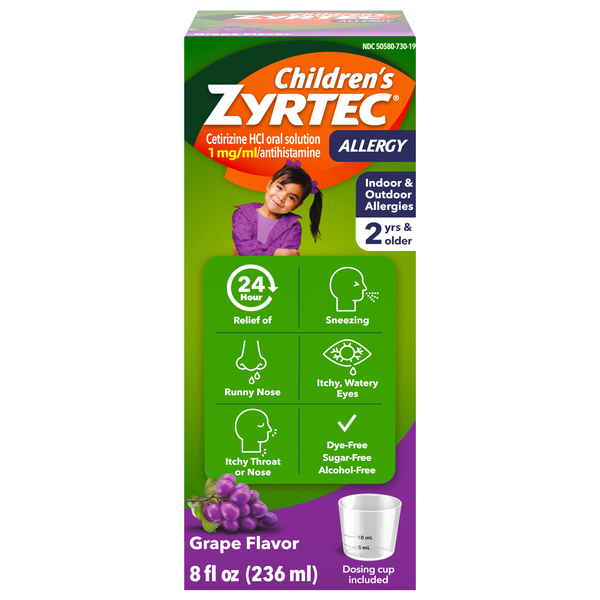 Zyrtec Children's Indoor & Outdoor Allergy Relief Grape Syrup Sugar Free