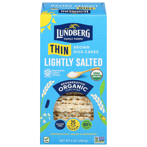 Lundberg Thin Stackers Puffed Grain Cakes Brown Rice Salted Organic - 24ct