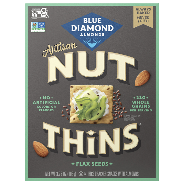 Blue Diamond Almonds Gluten Free Flax Seed Nut Thins Cracker Snacks