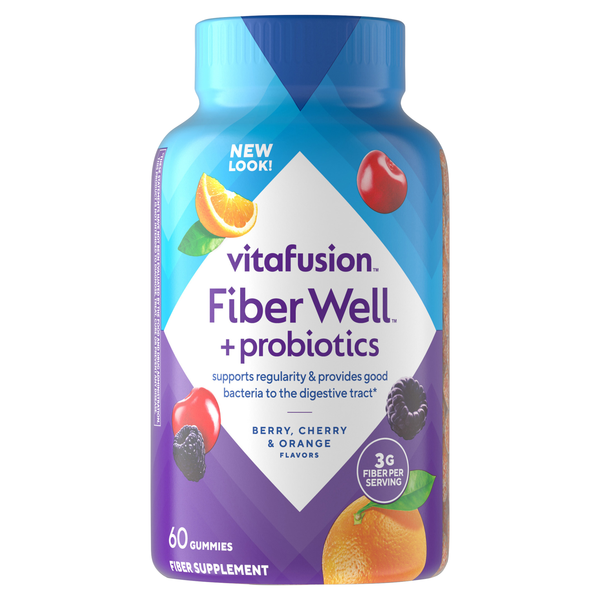 vitafusion Fiber Well Fit Gummies Blue Raspberry Cherry & Orange Flavors