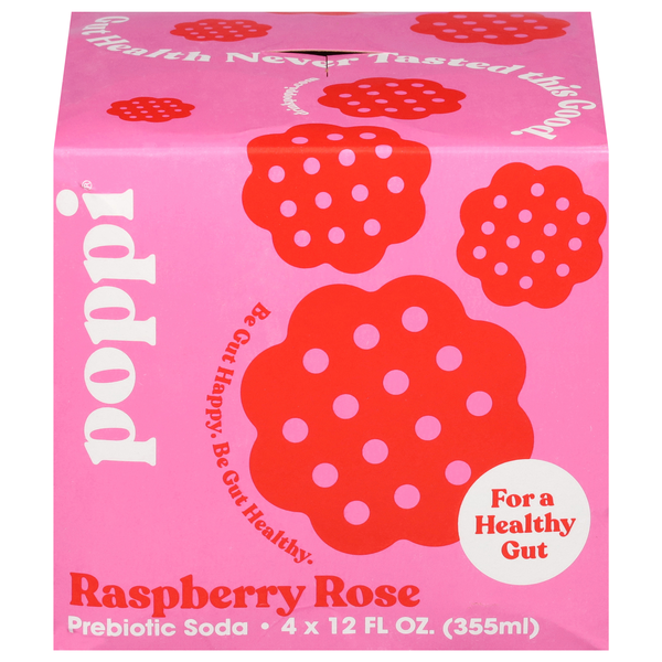 Poppi Raspberry Rose Prebiotic Soda - 4 pk