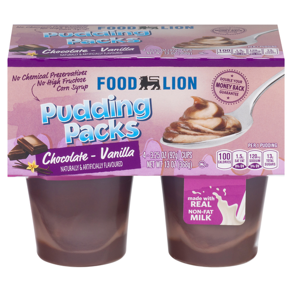 Food Lion Pudding Packs Chocolate Vanilla - 4 ct