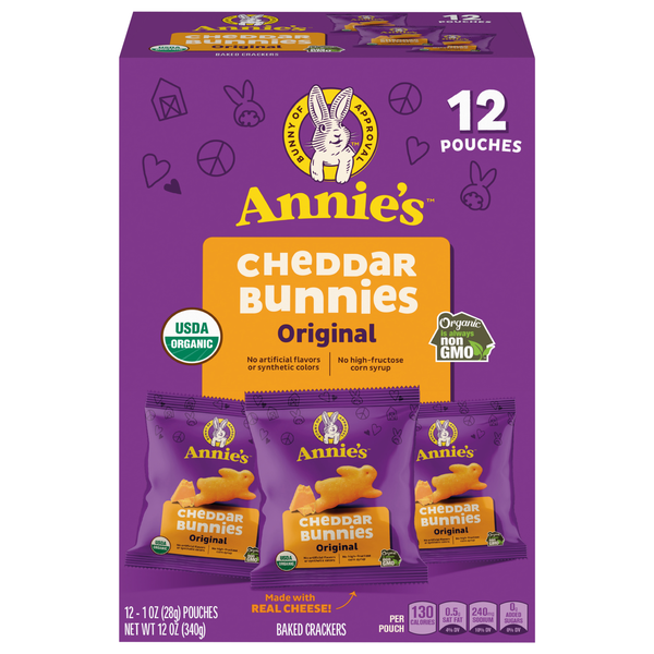 Annie's Organic Cheddar Bunnies Baked Crackers Packs - 12 ct