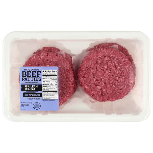 Hannaford 90% Lean 10% Fat Pure Ground Beef Patties - 4 ct Fresh