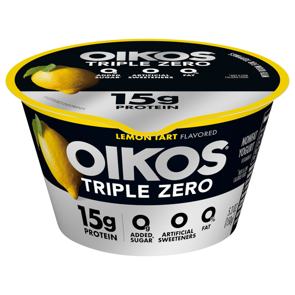Oikos Triple Zero 15g Protein Non Fat Lemon Tart Blended Greek Yogurt Cup