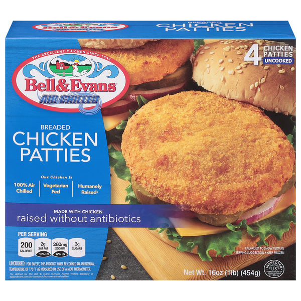 Bell & Evans Breaded Chicken Patties - 4 ct Frozen