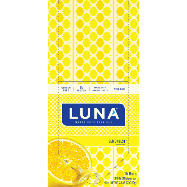 LUNA Organic Gluten Free Lemonzest 8g Protein Nutrition Bar - 15 ct