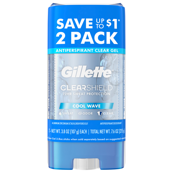 Gillette Cool Wave Antiperspirant Deodorant Clear Gel 3.8 oz/2 ct