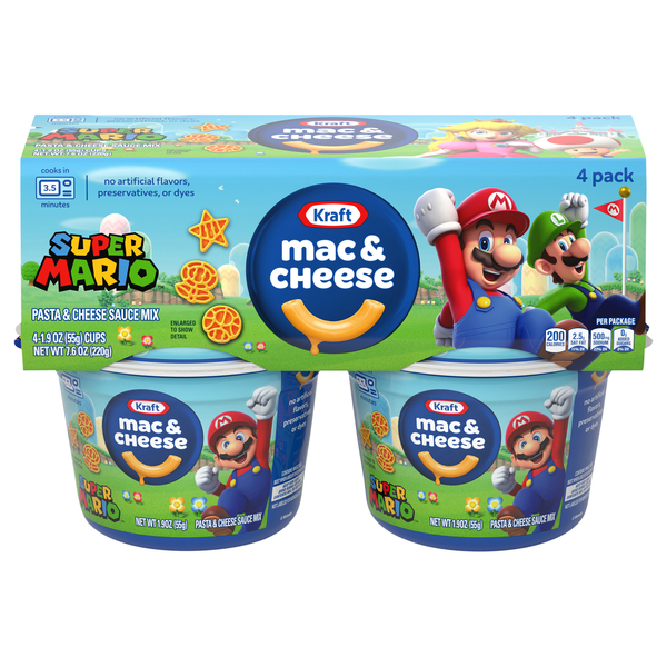 Kraft Super Mario Bros Shapes Mac & Cheese Dinner Microwaveable Cup - 4 ct