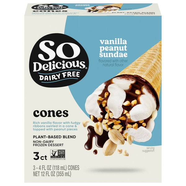 So Delicious Dairy Free Wondermilk Vanilla Peanut Sundae Cones - 3 ct