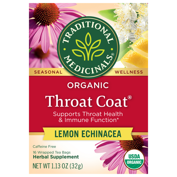 Traditional Medicinals Organic Throat Coat Lemon Echinacea Herbal Tea Bags