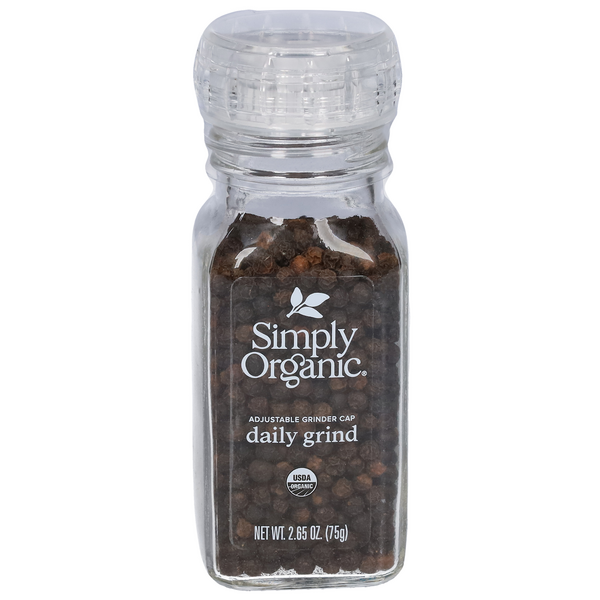 Simply Organic Whole Black Peppercorn Adjustable Grinder