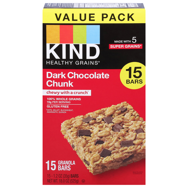 KIND Healthy Grains Gluten Free Dark Chocolate Chunk Granola Bars - 15 ct