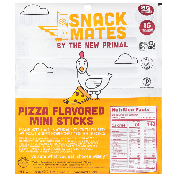 The New Primal Snack Mates Kids Pizza Flavor Meat Sticks - 5 ct