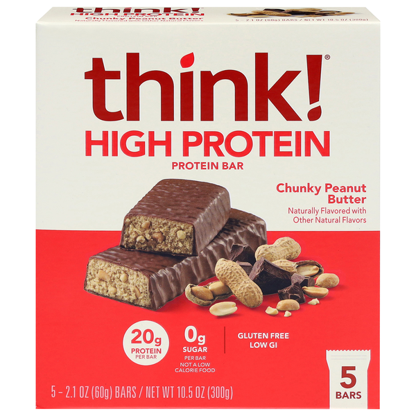 think! Gluten Free Chunky Peanut Butter 20g High Protein Bars - 5 ct