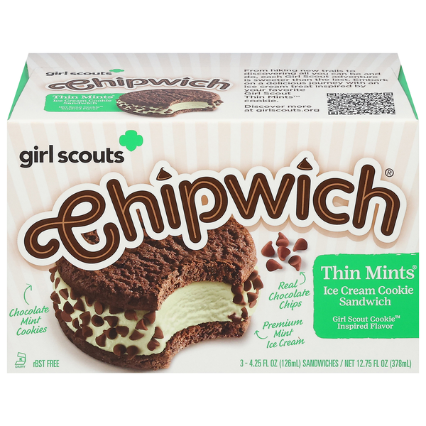 Chipwich Girl Scouts Thin Mints Ice Cream Cookie Sandwiches - 3 ct