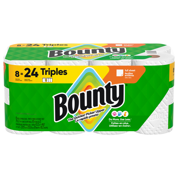 Bounty Full Sheet White Triple Roll Paper Towels - 8 ct