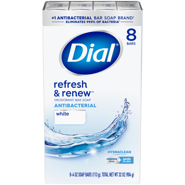 Dial Refresh & Renew White Antibacterial Deodorant Soap Bars - 8 ct