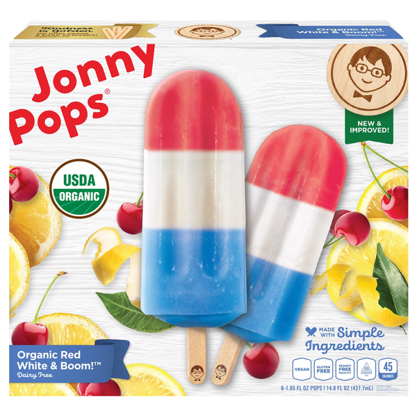 JonnyPops Organic Red White & Boom! Ice Pops - 8 ct
