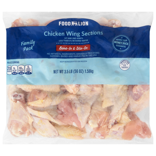 Food Lion Bone-In & Skin-On Chicken Wing Sections Family Pack
