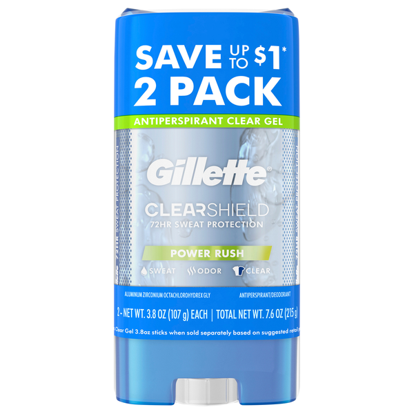 Gillette Power Rush Antiperspirant Deodorant Clear Gel 3.8 oz/2 ct