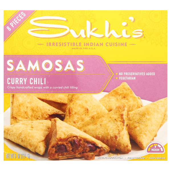 Sukhi's Vegetarian Medium Curry Chili Samosas - 8 ct Frozen
