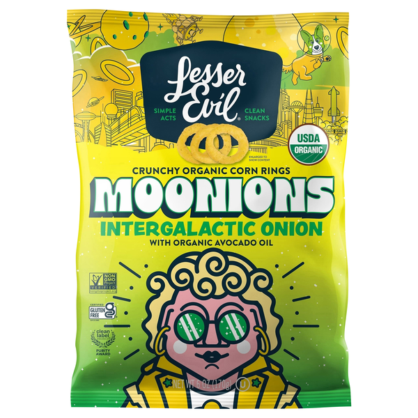 LesserEvil Organic Moonions Intergalactic Onion Corn Rings