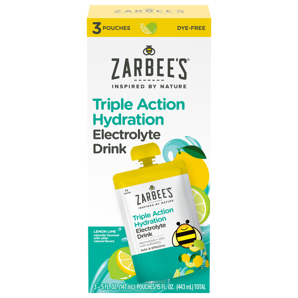 Zarbee's Kids Triple Action Hydration Lemon Lime Electrolyte Drink - 3 pk