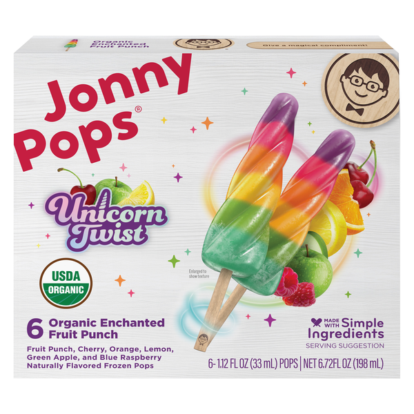 JonnyPops Organic Dairy Free Unicorn Twist Fruit Punch Pops - 6 ct Frozen