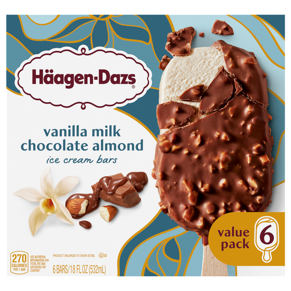 Haagen-Dazs Vanilla Milk Chocolate Almond Ice Cream Bars Value Pack - 6 ct