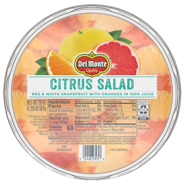 Del Monte Red & White Grapefruit with Oranges in 100% Juice Fruit Cup