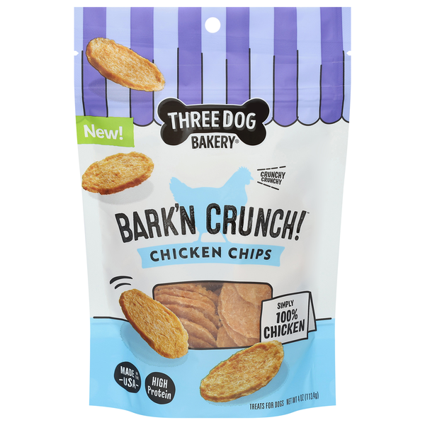 Three Dog Bakery Bark'N Crunch! 100% Chicken Chips Dog Treats