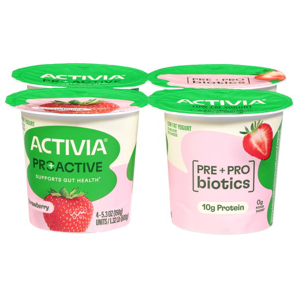 Activia Pro+Active Lowfat 2% Milkfat Strawberry Yogurt Cups - 4 ct