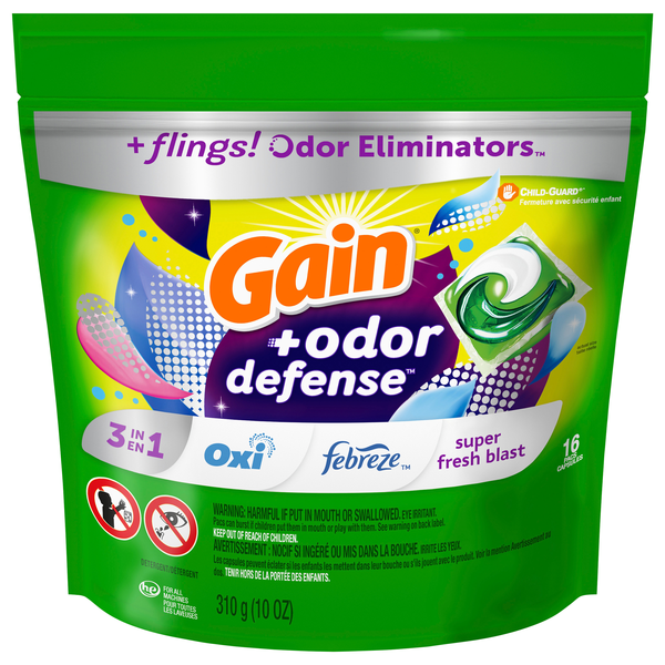 Gain Flings! 3-in-1 Laundry Detergent Pacs Super Fresh Blast - 16 ct