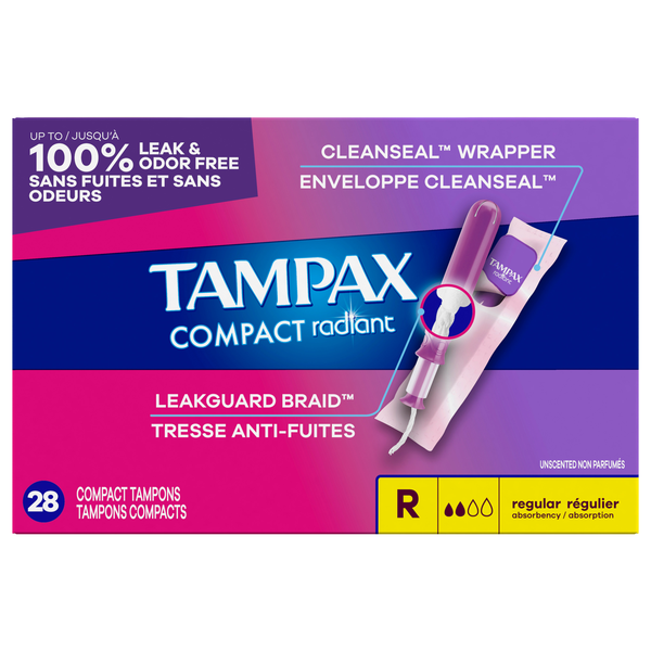 Tampax Compact Radiant Unscented Regular Tampons