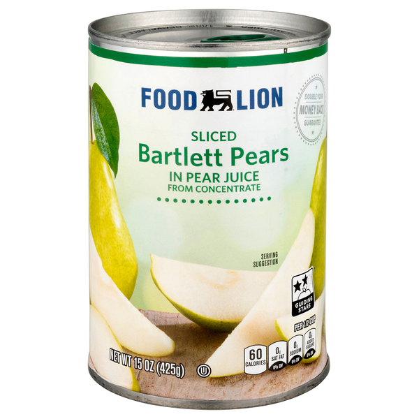 Food Lion Sliced Bartlett Pears in Pear Juice from Concentrate