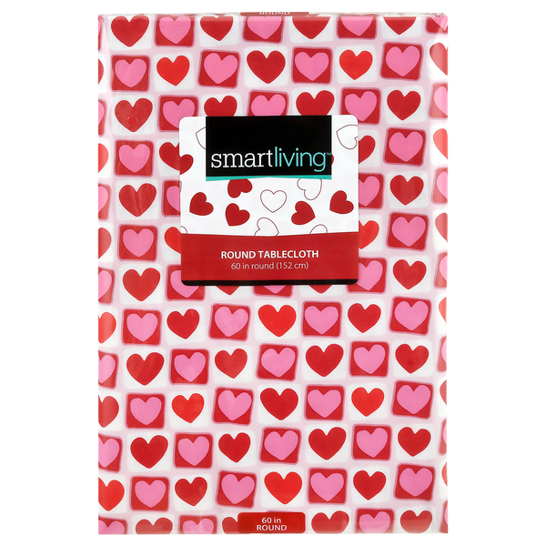 Smart Living Round Valentine's Day Tablecloth Pink & Red Hearts 60 Inch