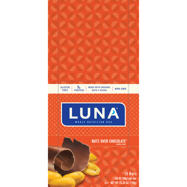 LUNA Organic Gluten Free Nutz Over Chocolate Protein Snack Bars - 15 ct