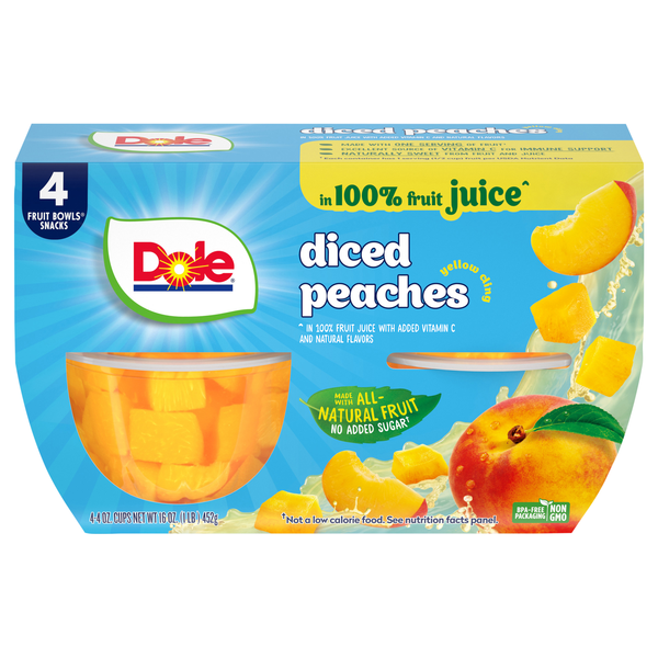Dole Diced Peaches Fruit Cups in Juice - 4 ct