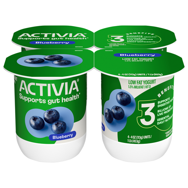 Activia Low Fat Blueberry Probiotic Yogurt Cups - 4 ct