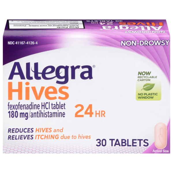 Allegra Hives 24 Hour Non-Drowsy Fexofenadine HCI 180 mg Tablets
