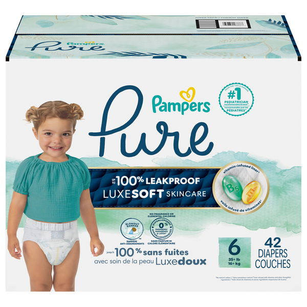 Pampers Pure Size 6 Baby Diapers 35+ lbs