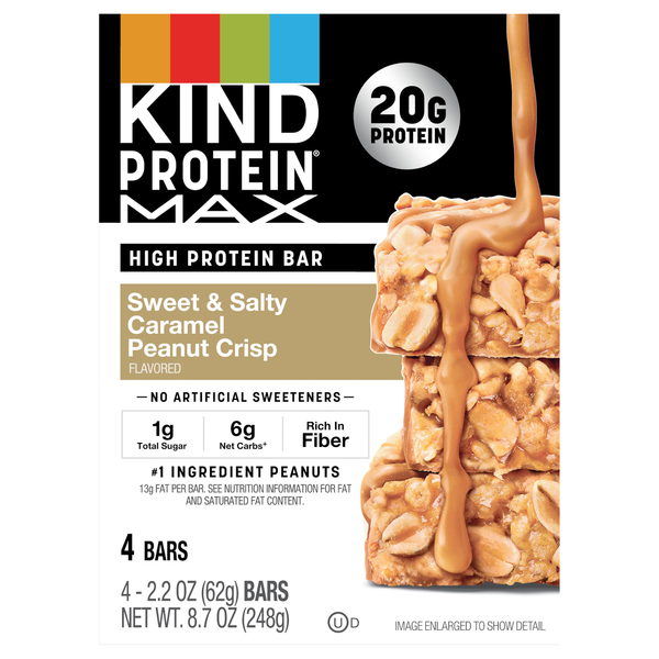 KIND Protein MAX Sweet & Salty Caramel Peanut Crisp 20g Protein Bars 4 ct