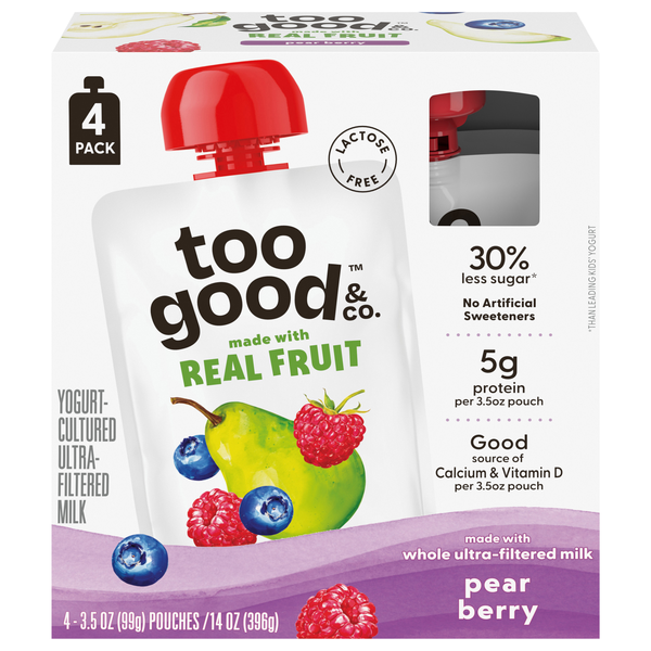 Too Good & Co. Pear Berry Yogurt Pouches - 4 ct