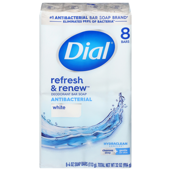 Dial Refresh & Renew White Antibacterial Deodorant Soap Bars - 8 ct