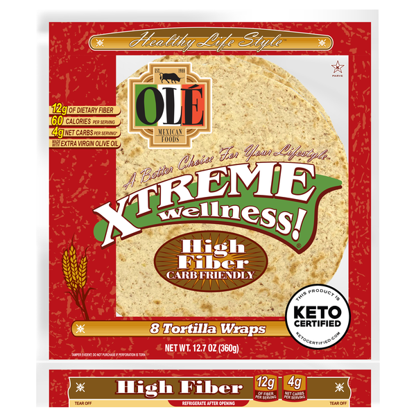 Ole Xtreme Wellness Keto High Fiber Carb Lean Tortilla Wraps - 8 ct