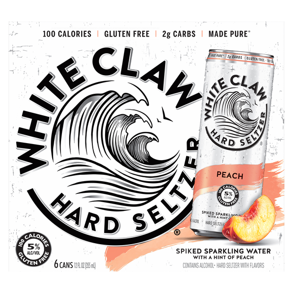 White Claw Hard Seltzer Spiked Peach Sparkling Water - 6 pk