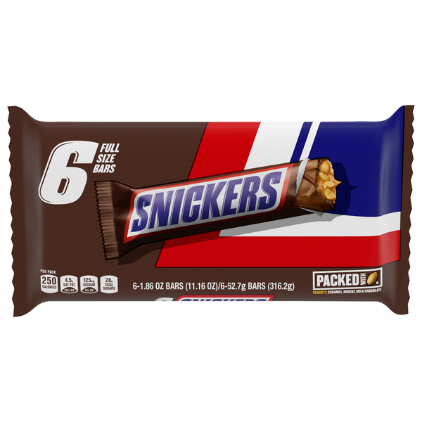 SNICKERS Peanuts Caramel & Milk Chocolate Candy Bars Full Size - 6 ct