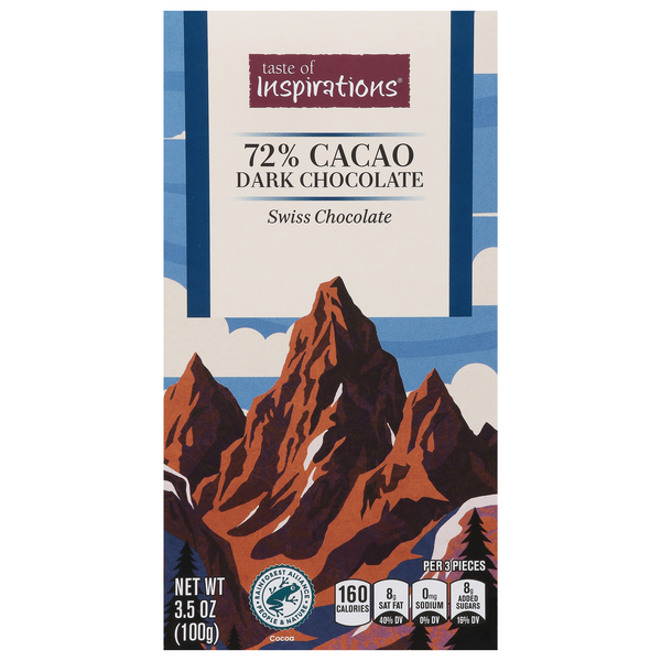 Taste of Inspirations Swiss Dark Chocolate Candy Bar 72% Cacao